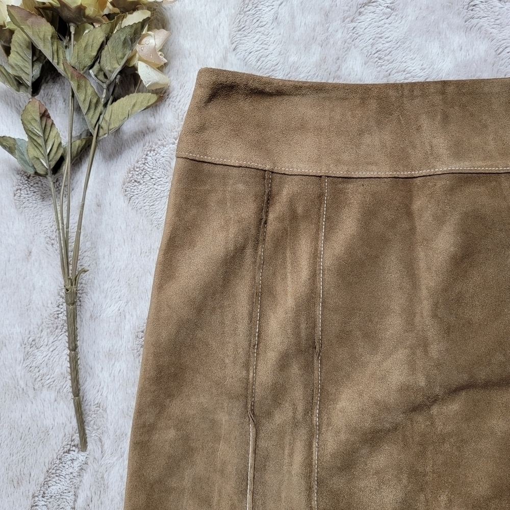 Vtg Ann‎ Taylor Petites 100% Leather Shell Tan A Line Skirt Size 2P - Picture 4 of 11